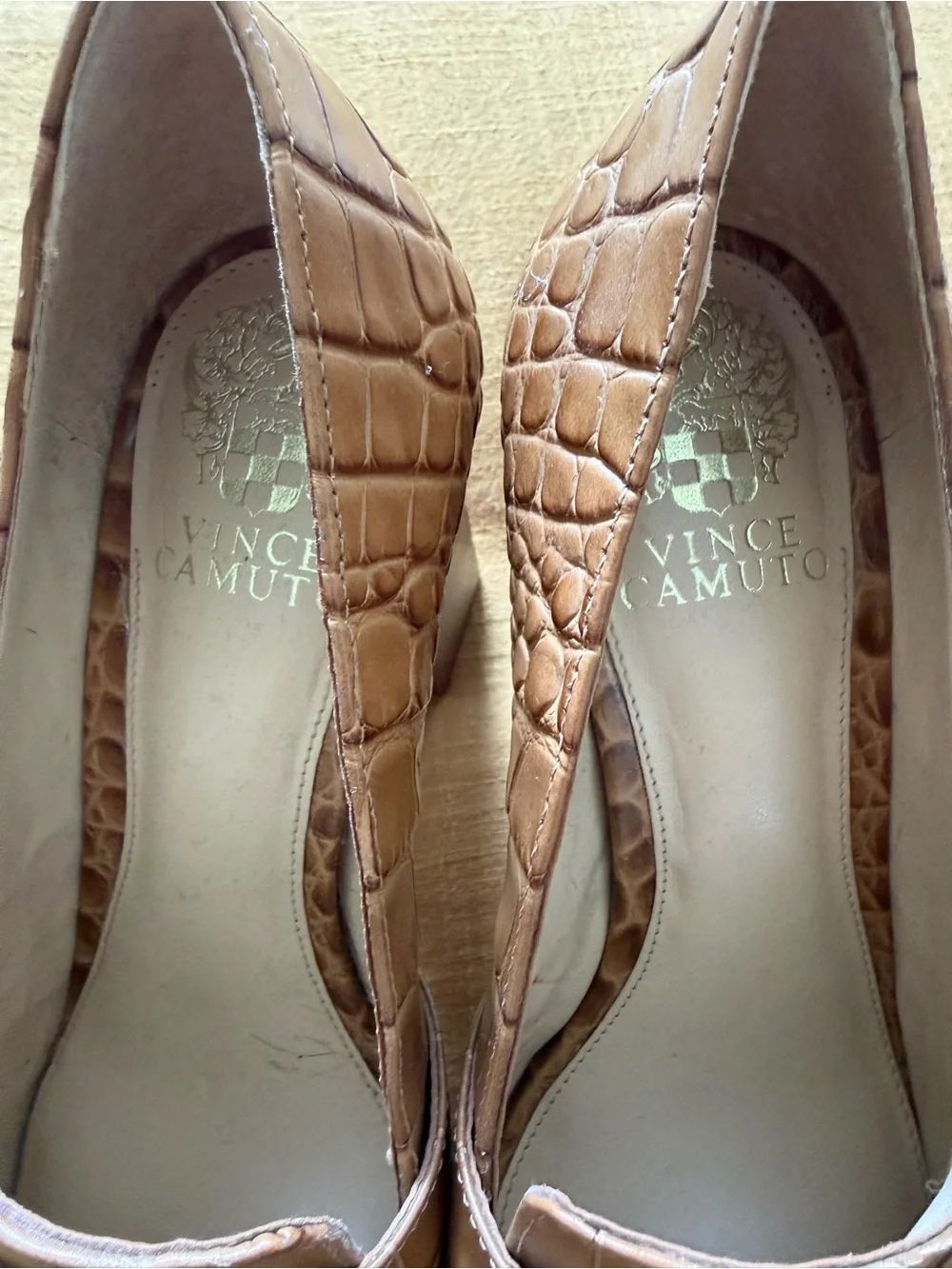 Vince Camuto Women’s Tan Croc-Embossed Platform Heels